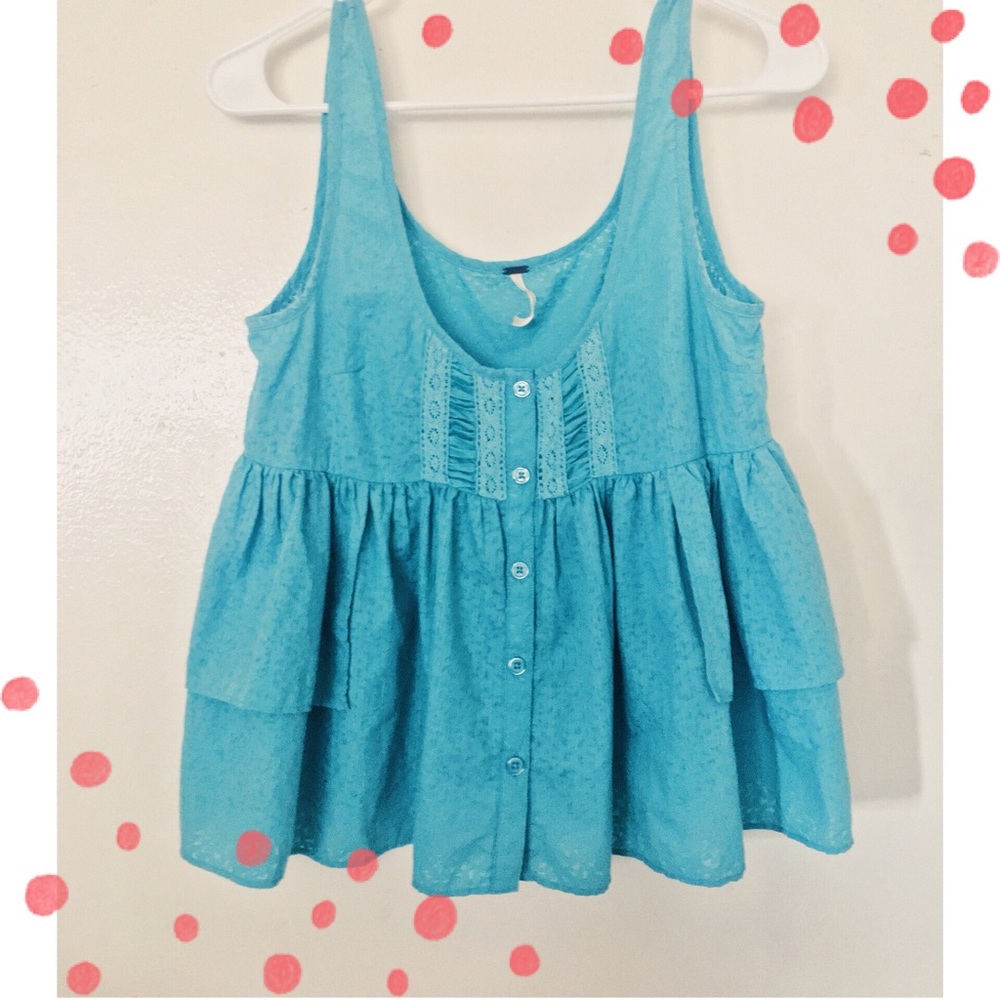 Free People Turquoise ruffle tank